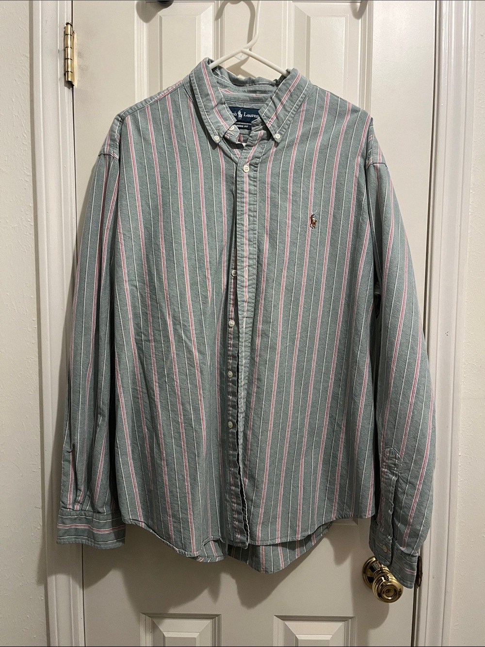 Polo by Ralph Lauren Sage Green Shirt with Pink & White Stripes